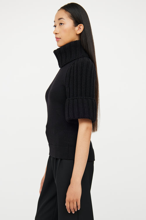 Black Wool Turtleneck Top