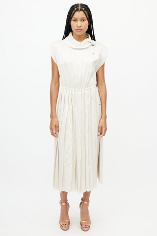 Fendi Beige & Cream Striped Drawstring Dress