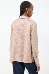 Fendi Beige Silk Logo Striped Camicia Shirt