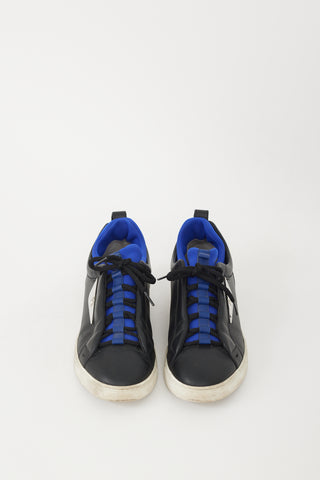 Fendi Black & Blue Leather & Neoprene Monster Sneaker