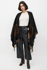 Fendi Black & Brown Cashmere Fringe Shawl