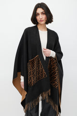 Fendi Black & Brown Cashmere Fringe Shawl