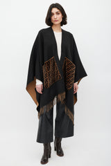 Fendi Black & Brown Cashmere Fringe Shawl