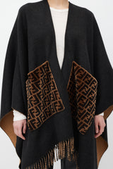 Fendi Black & Brown Cashmere Fringe Shawl
