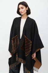Fendi Black & Brown Cashmere Fringe Shawl