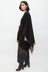 Fendi Black & Brown Cashmere Fringe Shawl