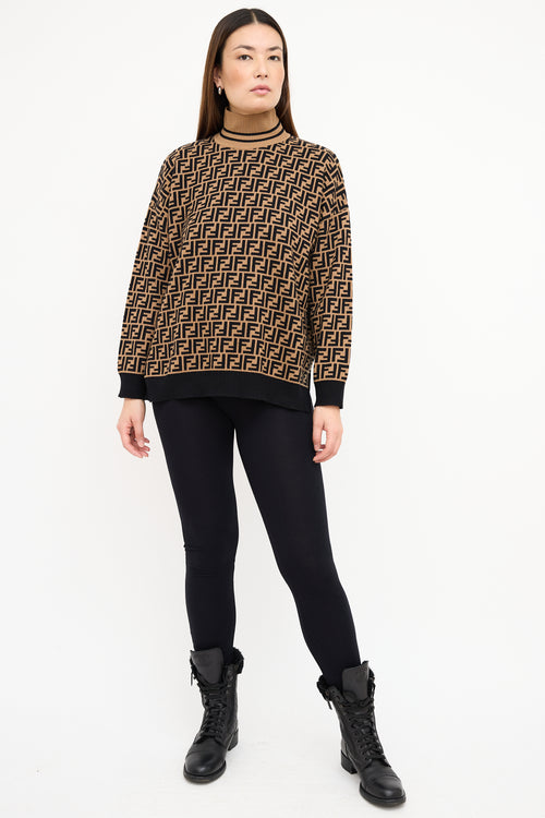 Fendi Brown & Black Cashmere Zucca  Sweater