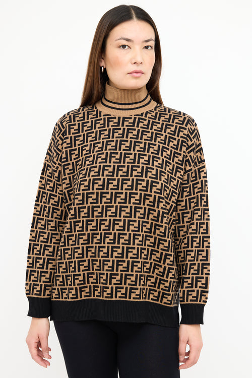 Fendi Brown & Black Cashmere Zucca  Sweater