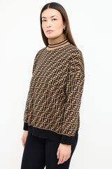 Fendi Brown & Black Cashmere Zucca  Sweater