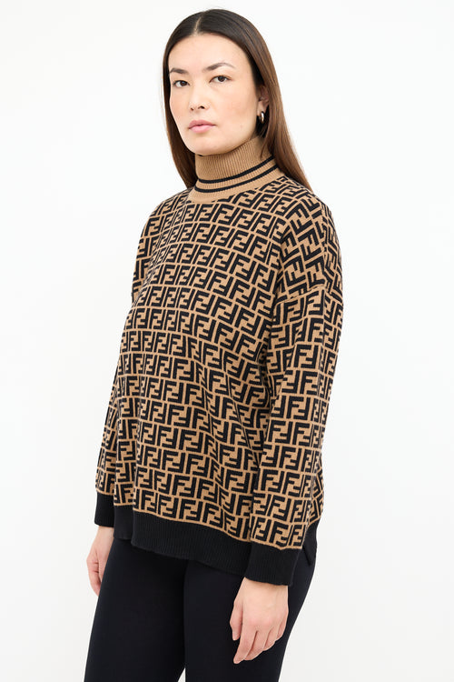 Fendi Brown & Black Cashmere Zucca  Sweater