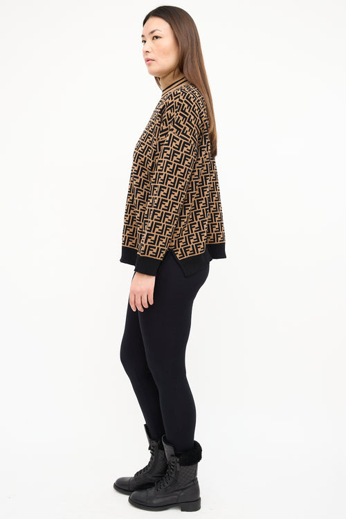 Fendi Brown & Black Cashmere Zucca  Sweater