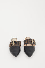 Fendi Black & Brown Leather Sabot Zucca Mule