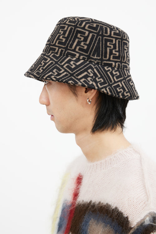 Fendi Black & Brown Wool Zucca Bucket Hat