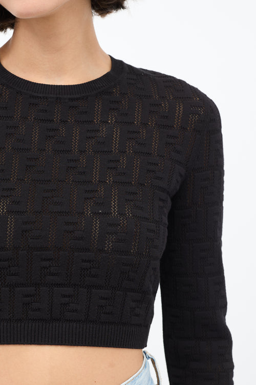 Fendi Black FF Knit Cropped Sweater