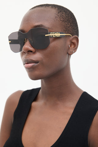 Fendi Black & Gold Fendigraphy Shield Sunglasses