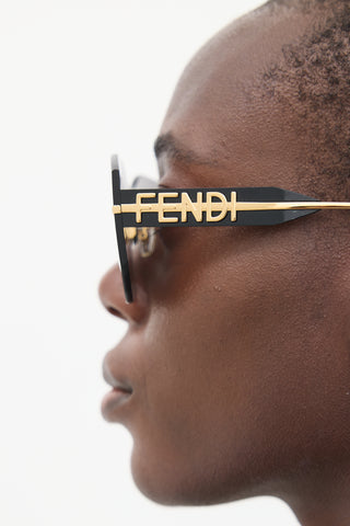 Fendi Black & Gold Fendigraphy Shield Sunglasses