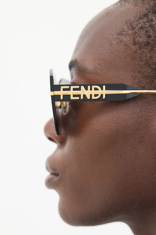 Fendi Black & Gold Fendigraphy Shield Sunglasses