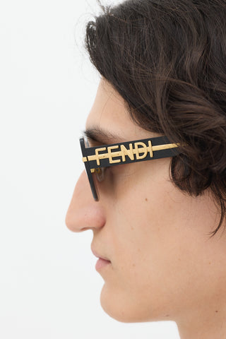Fendi Black & Gold FE40066U Angular Sunglasses