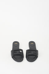 Fendi Black Leather FF Baguette Slide