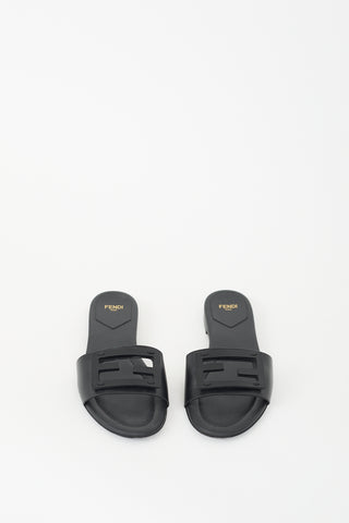 Fendi Black Leather FF Baguette Slide