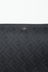 Fendi Black Leather FF Monogram  Pouch