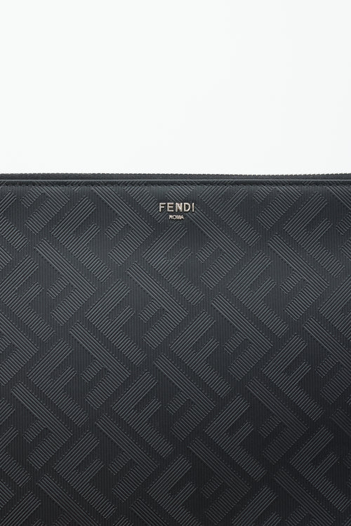 Fendi Black Leather FF Monogram  Pouch