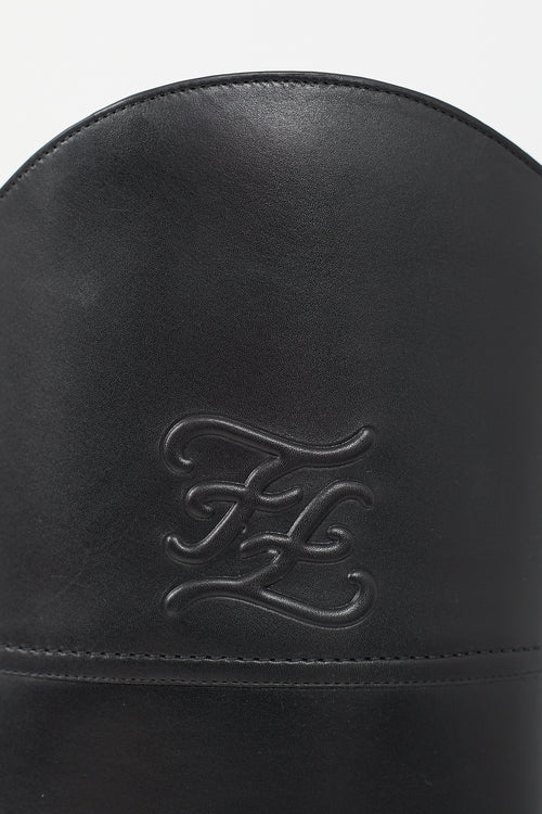 Fendi Black Leather Logo Riding Boot