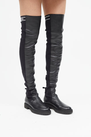 Fendi Black Leather & Ribbed Thigh High Boot
