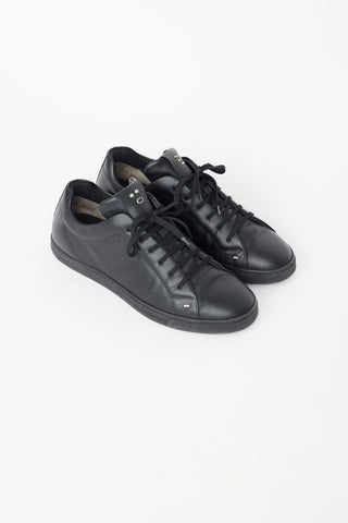 Fendi Black Leather Silver Embellished Sneaker