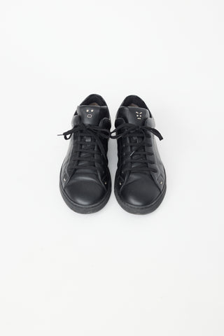 Fendi Black Leather Silver Embellished Sneaker