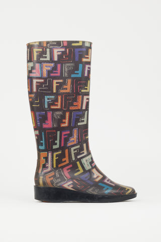 Fendi Black & Multicolour FF Print Rubber Rain Boot