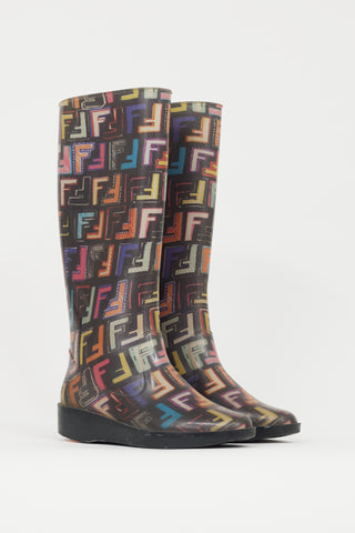 Fendi Black & Multicolour FF Print Rubber Rain Boot