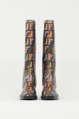 Fendi Black & Multicolour FF Print Rubber Rain Boot