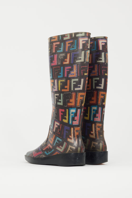 Fendi Black & Multicolour FF Print Rubber Rain Boot