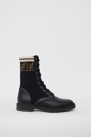 Fendi Black & Multi Leather Rockoko Monogram Boot