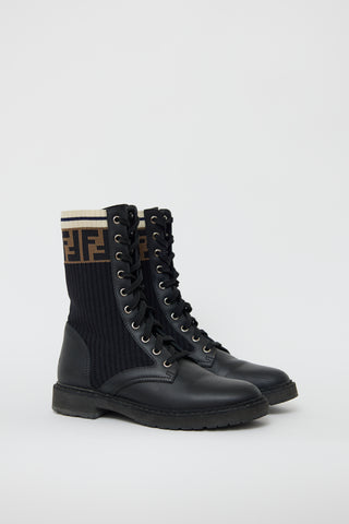 Fendi Black & Multi Leather Rockoko Monogram Boot