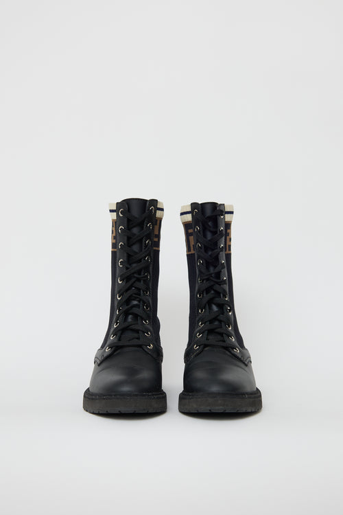 Fendi Black & Multi Leather Rockoko Monogram Boot