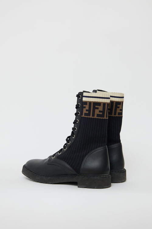 Fendi Black & Multi Leather Rockoko Monogram Boot