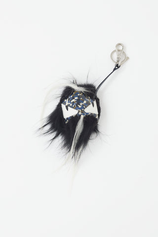 Fendi Black & Multicolour Printed Monster Cube Bag Bug Charm