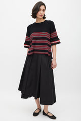 Fendi Black & Multicolour Striped Fur Trim Knit Sweater