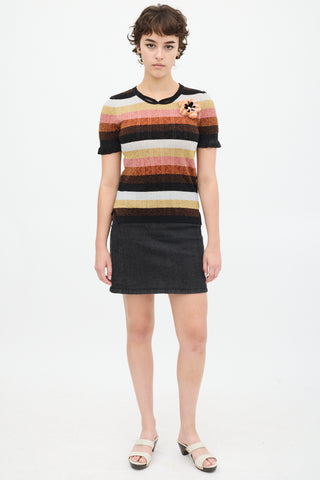 Fendi Black & Multicolour Wool Striped Floral Top