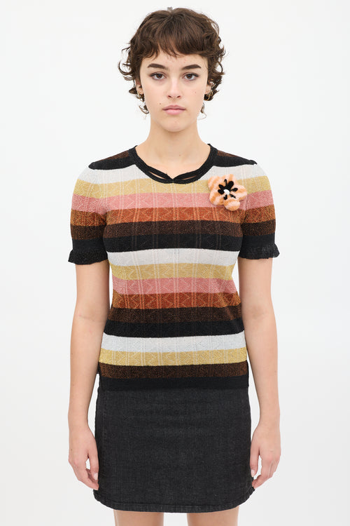 Fendi Black & Multicolour Wool Striped Floral Top