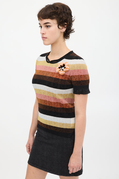 Fendi Black & Multicolour Wool Striped Floral Top