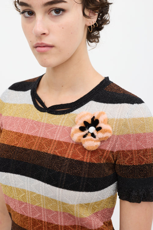 Fendi Black & Multicolour Wool Striped Floral Top