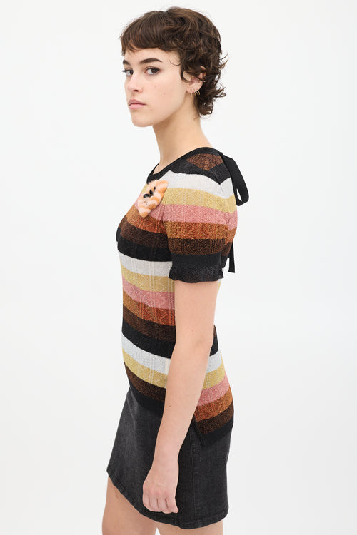 Fendi Black & Multicolour Wool Striped Floral Top