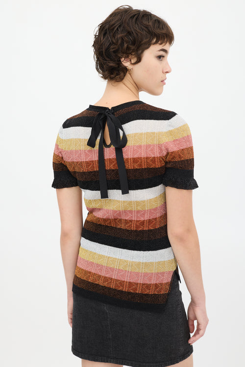 Fendi Black & Multicolour Wool Striped Floral Top