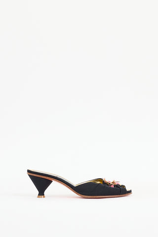 Fendi Black & Multicolour Satin Jewel Mule