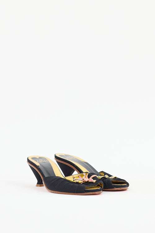 Fendi Black & Multicolour Satin Jewel Mule