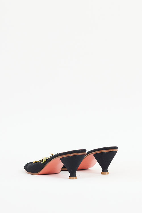 Fendi Black & Multicolour Satin Jewel Mule