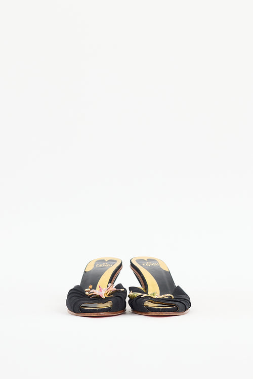 Fendi Black & Multicolour Satin Jewel Mule